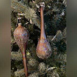 Melrose International Handblown Glass Iridescent Teardrop Christmas Ornaments